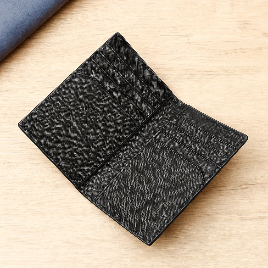 Porta-cartões de crédito masculino de couro legítimo dobrável, com bloqueio RFID e proteção antifurto contra skimming, porta-cartões de visita de couro legítimo, estojo para cartões de visita, clipe para cartão, porta-cartão bancário