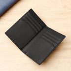 Porta-cartões de crédito masculino de couro legítimo dobrável, com bloqueio RFID e proteção antifurto contra skimming, porta-cartões de visita de couro legítimo, estojo para cartões de visita, clipe para cartão, porta-cartão bancário