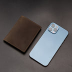 Carteira Masculina 100% Couro Bovino de Flor do Couro, Couro Crazy Horse Vintage, Carteira de Couro Legítimo com Bloqueio RFID Antifurto, Carteira Feita à Mão. Presente para Namorado