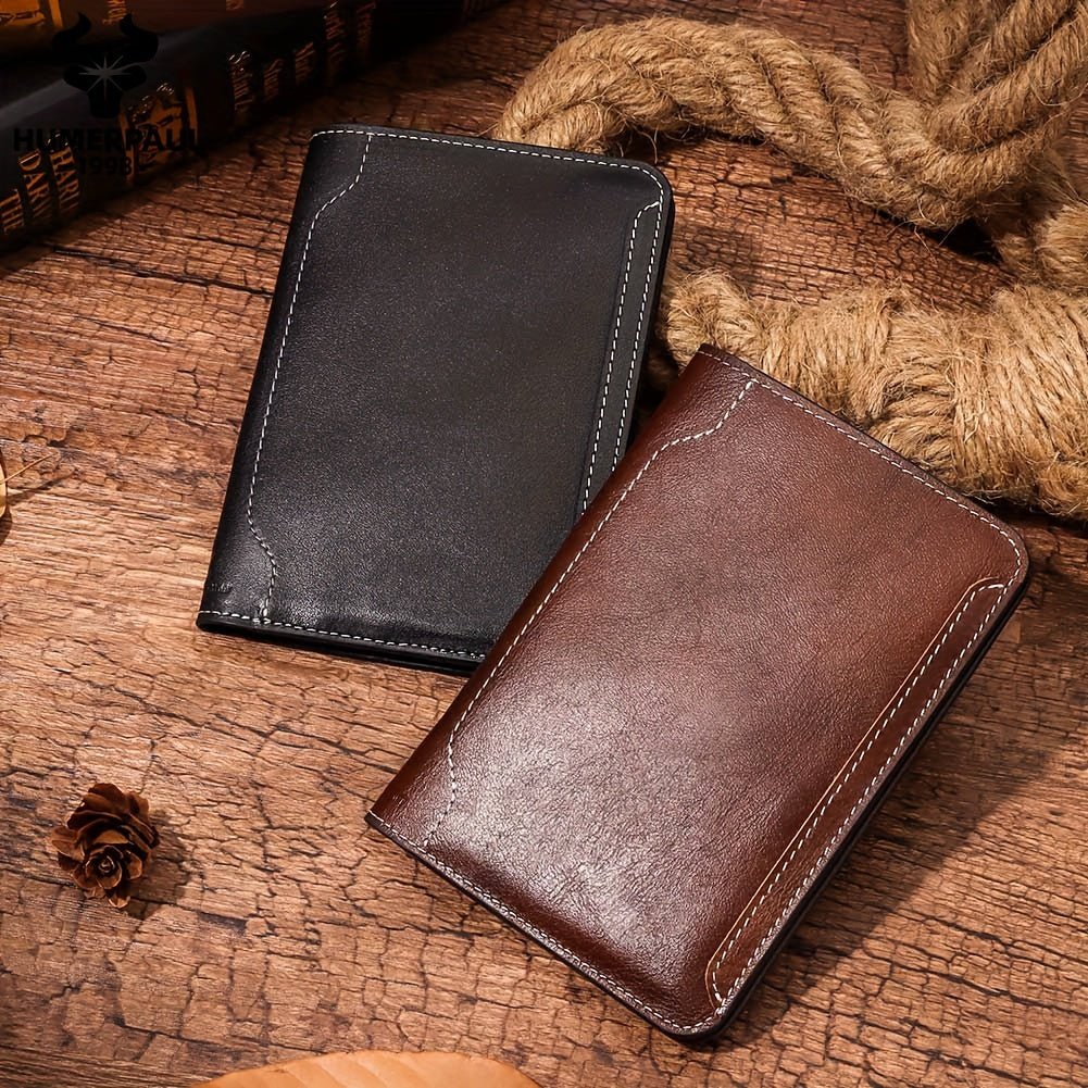 HUMERPAUL Porta-Cartões Masculino em Couro Legítimo, Carteira de Passaporte Casual de Negócios em Couro Bovino de Alta Qualidade, Estojo Protetor Multifuncional de Grande Capacidade