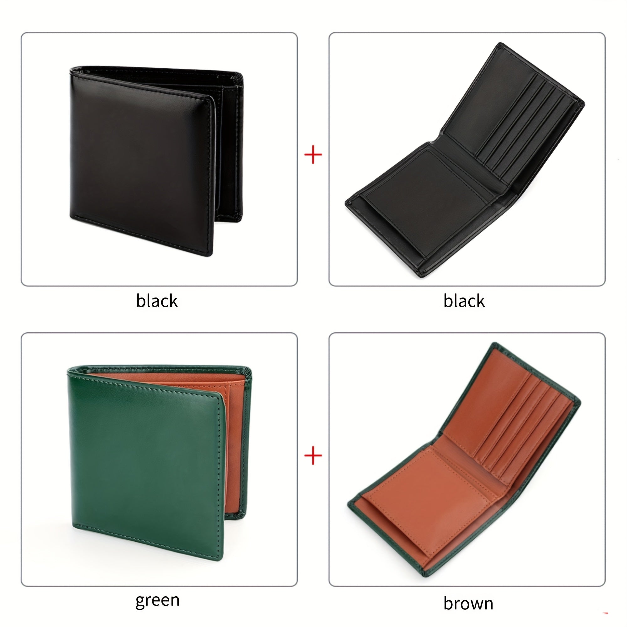 Nova Carteira Masculina de Couro Legítimo Dobrável, Carteira Curta Dupla em Couro Bovino com Porta-Moedas BOX