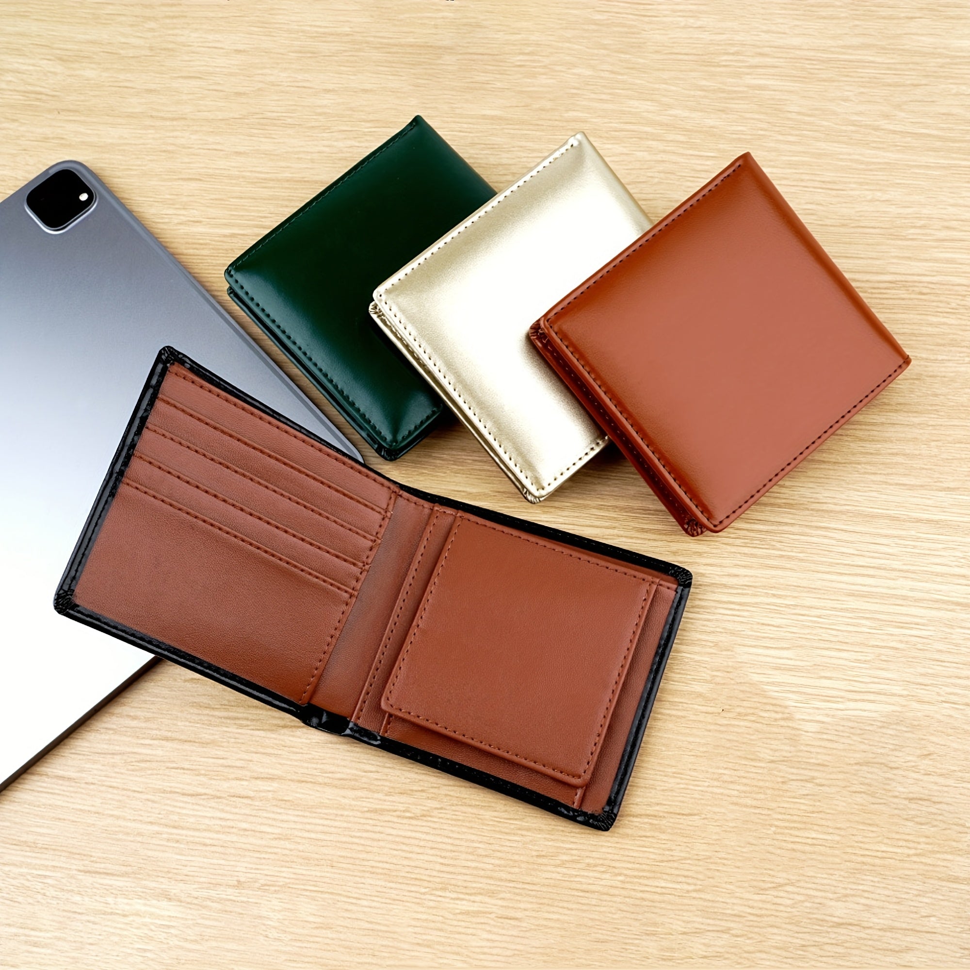 Nova Carteira Masculina de Couro Legítimo Dobrável, Carteira Curta Dupla em Couro Bovino com Porta-Moedas BOX