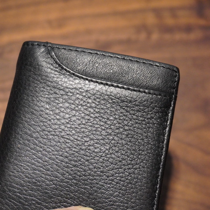 Carteira Compacta de Couro com Dobragem Dupla, Estilo Minimalista e Design Ultra-Fino para Cartões