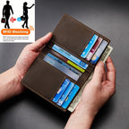 Carteira Masculina 100% Couro Legítimo, -Roubo com Bloqueio RFID, Couro Vintage Crazy Horse de Alta Qualidade, Carteira Ultra Fina com Múltiplos Espaços para Cartões, Presente de Aniversário para Namorado