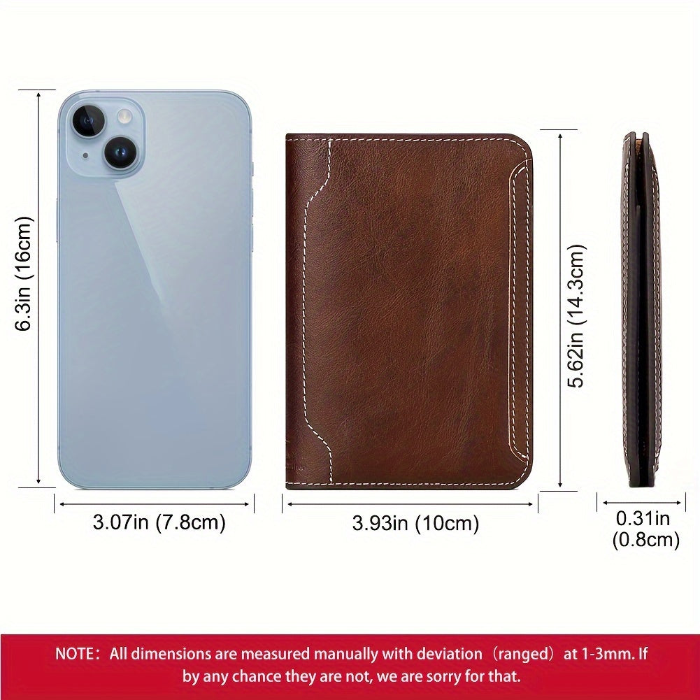 HUMERPAUL Porta-Cartões Masculino em Couro Legítimo, Carteira de Passaporte Casual de Negócios em Couro Bovino de Alta Qualidade, Estojo Protetor Multifuncional de Grande Capacidade