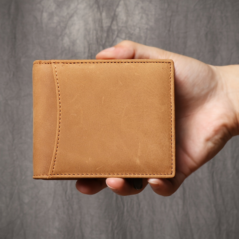 Nova Carteira Curta de Couro Bovino de Flor do Couro Nobre, Pode Ser Usada como Porta-Moedas com RFID, Porta-Cartões Masculino de Couro Crazy Horse com Vários Compartimentos para Cartões