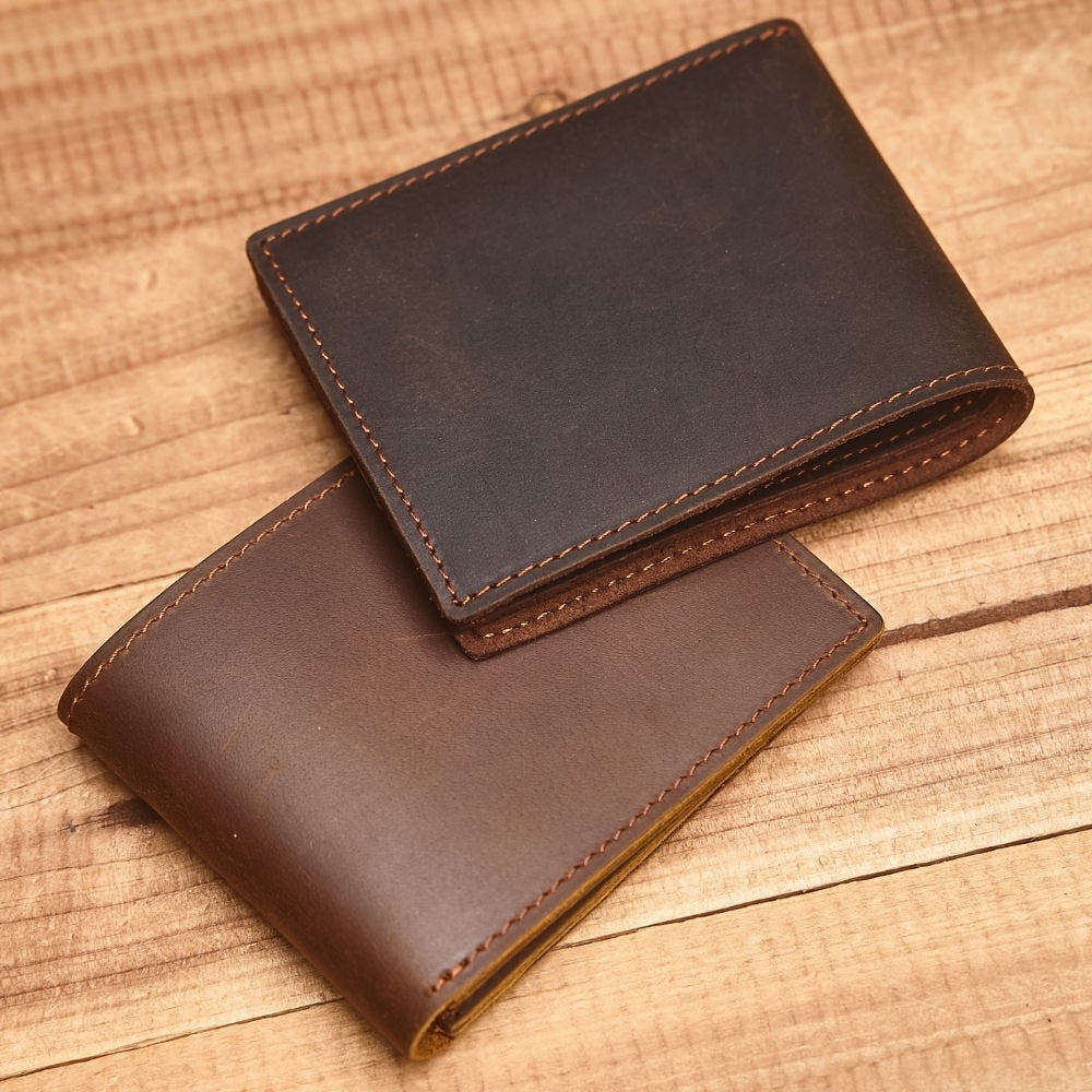 1 unidade Carteira Masculina Vintage em Couro Legítimo, Porta-Moedas em Couro Bovino de Primeira Qualidade, Porta-Cartões em Couro Crazy Horse