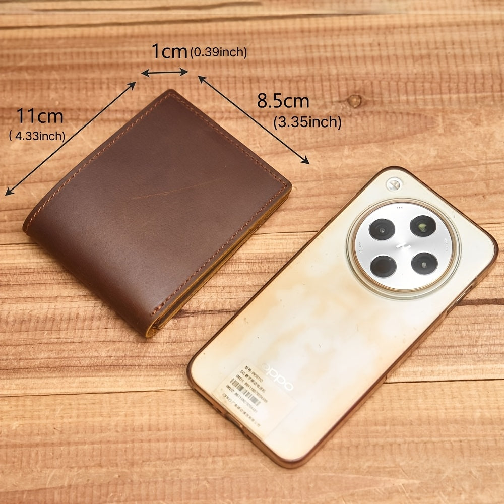 1 unidade Carteira Masculina Vintage em Couro Legítimo, Porta-Moedas em Couro Bovino de Primeira Qualidade, Porta-Cartões em Couro Crazy Horse