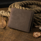 Carteira Masculina em Couro Crazy Horse Reparável, Carteira Masculina em Couro Crazy Horse de Alta Qualidade, Carteira de Negócios Horizontal Triplo Dobrável em Couro Genuíno, Carteira Casual Vintage em Couro