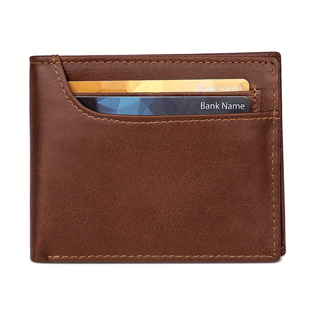 Carteira Premium de Couro Bovino Integral de Flor Completa com Proteção RFID, Carteira de 2 Dobras em Couro de Camada Superior Estilo Vintage com Vários Compartimentos para Cartões