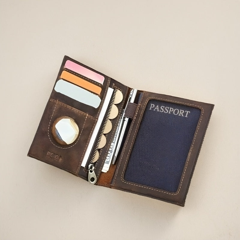 Este Carteira RFID Slim, de Inspiração Vintage, é Feita de Pele de Vaca de Alta Qualidade. Serve Três Fins, Acomodando a Sua Identificação, Cartões Bancários, Cartões de Crédito, Cartão de Condução e Matrícula do Veículo.