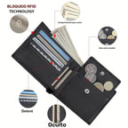 Carteira masculina + escova antifurto e -riscos + couro legítimo + preto + porta-moedas de grande capacidade + estilo business casual + carteira presente + bolsa de moedas em couro legítimo para homens/presente de Natal, Dia dos Namorados para homens/pais