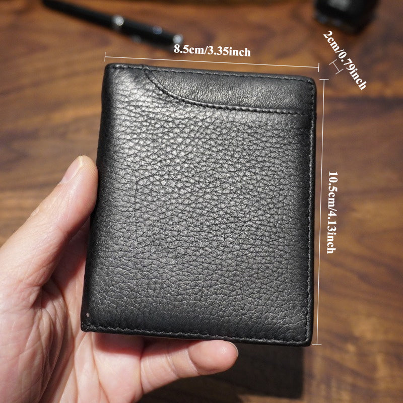 Carteira Compacta de Couro com Dobragem Dupla, Estilo Minimalista e Design Ultra-Fino para Cartões