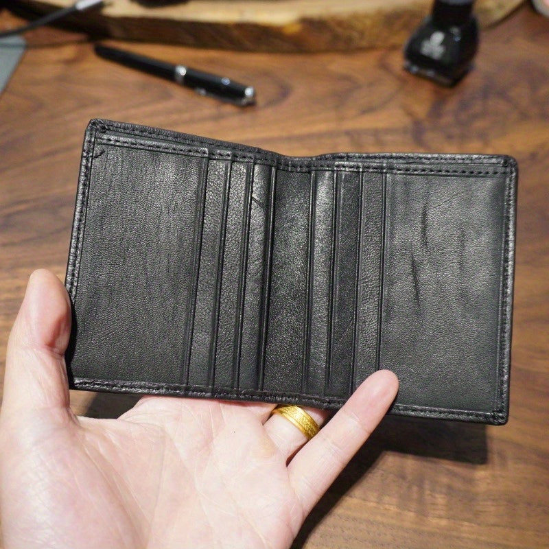 Carteira Compacta de Couro com Dobragem Dupla, Estilo Minimalista e Design Ultra-Fino para Cartões