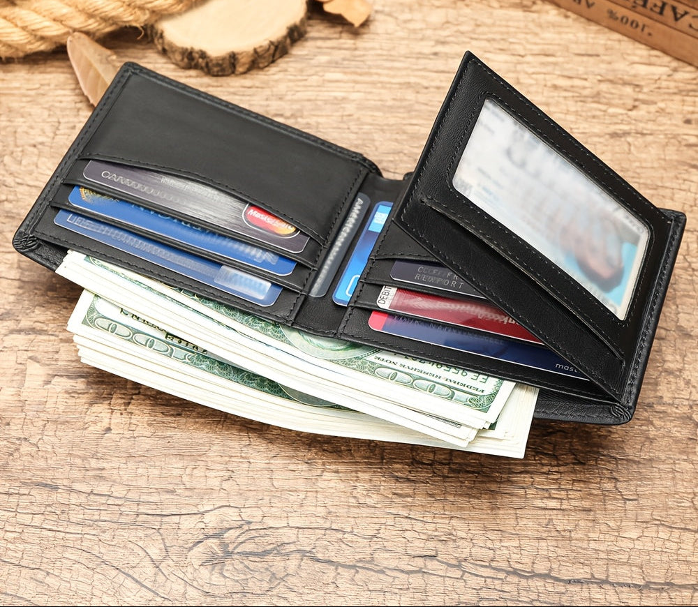 Carteira Masculina em Couro Legítimo, Estilo Vertical Ultra Fino e Curto, Porta-Cartões/ID/Moedas, Cor Sólida, Presente Ideal para Ação de Graças, Dia dos Pais, Natal e Dia dos Namorados