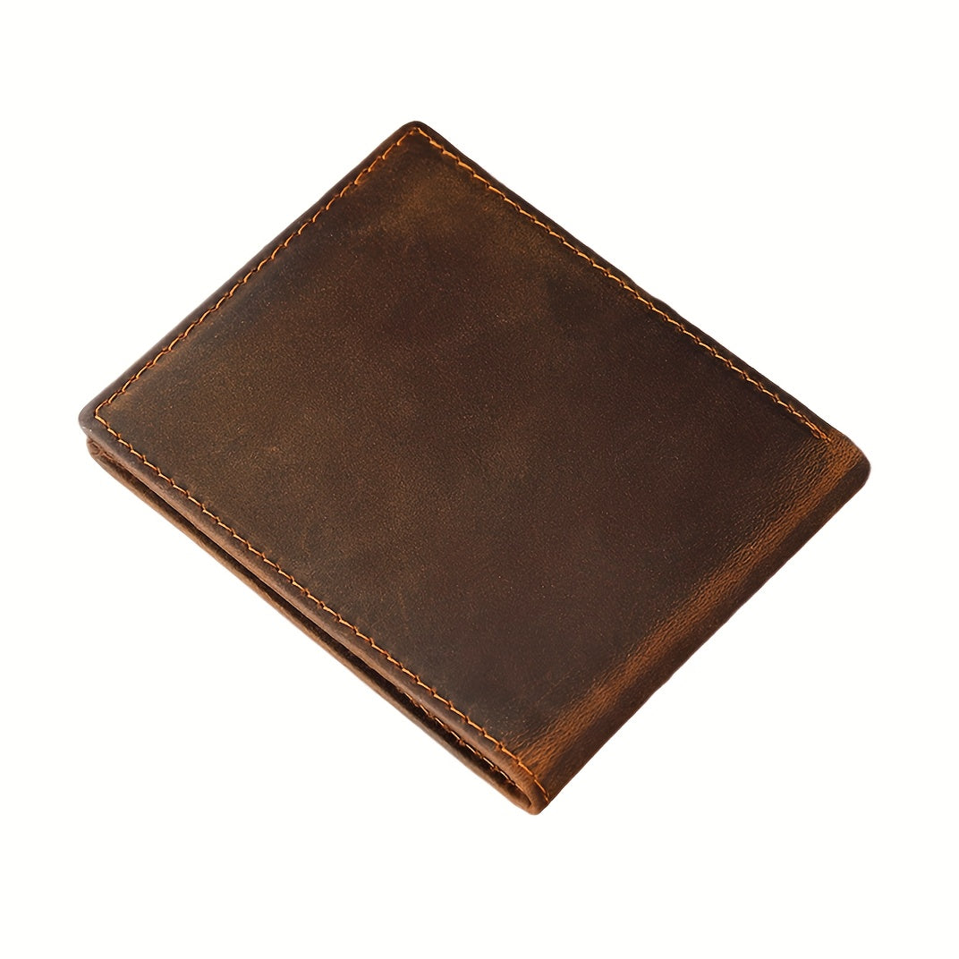 Carteira Masculina Vintage de Couro Genuíno de Luxo Leve com Gravação de Letras DIY, Logotipo, Interior de Nylon e Compartimentos Multifuncionais para Cartões