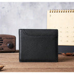Carteira de couro genuíno estilo vintage, porta de armazenamento de várias cartas, design compacto dobrável duplo, mini carteira portátil para uso empresarial e pessoal, carteira pequena