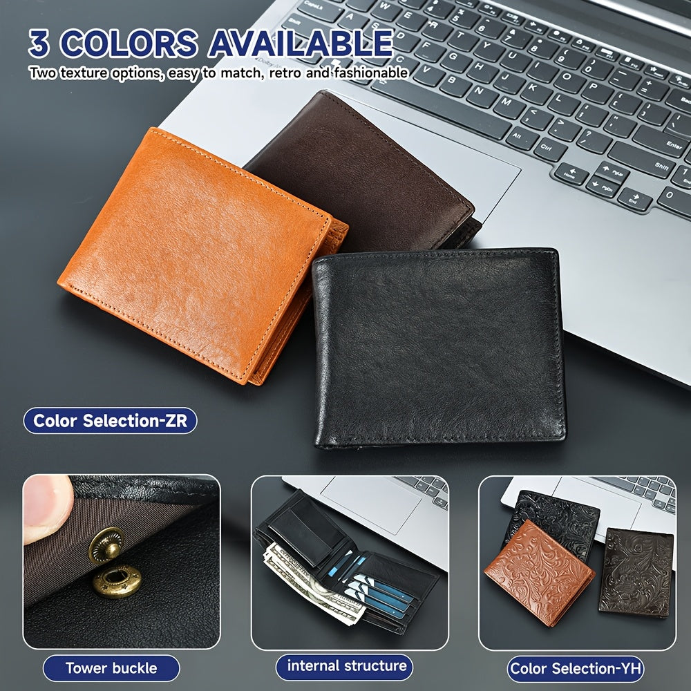 Carteira de Couro Genuíno com Relevo, Carteira Curta de Couro Bovino com Dobradura Dupla e Estampas Florais, 7 Compartimentos, 2 Compartimentos para Dinheiro, 1 Compartimento para Moedas, Recomendação de Presente de Aniversário