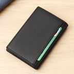 Porta-cartões de crédito masculino de couro legítimo dobrável, com bloqueio RFID e proteção antifurto contra skimming, porta-cartões de visita de couro legítimo, estojo para cartões de visita, clipe para cartão, porta-cartão bancário