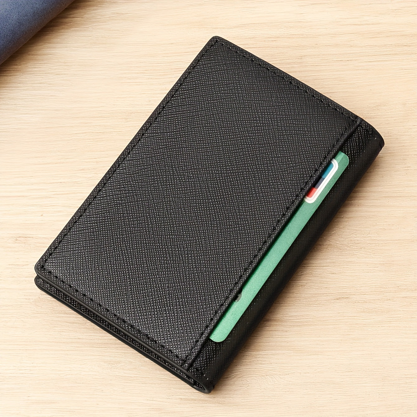 Porta-cartões de crédito masculino de couro legítimo dobrável, com bloqueio RFID e proteção antifurto contra skimming, porta-cartões de visita de couro legítimo, estojo para cartões de visita, clipe para cartão, porta-cartão bancário