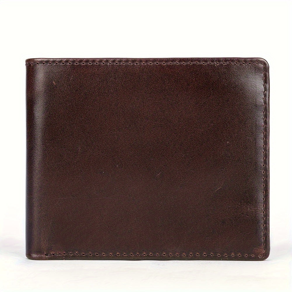 Carteira Simples de Couro Legítimo, Carteira Masculina de Dois Dissos com Porta-Cartões Múltiplos e Proteção RFID